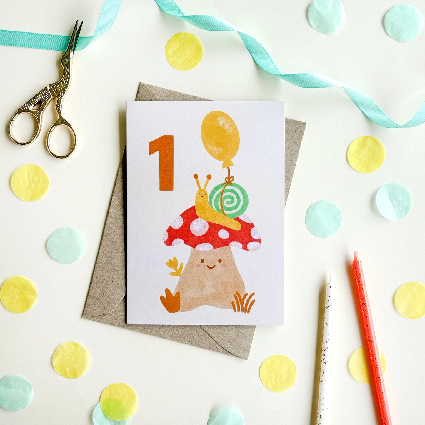 Age 1 Mushroom Snail Birthday Card