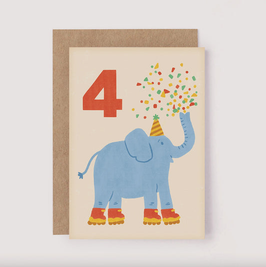 Age 4 Elephant Birthday Card