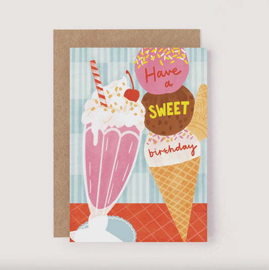 Sweet Birthday Card - Retro Diner Milkshake Ice Cream Bday