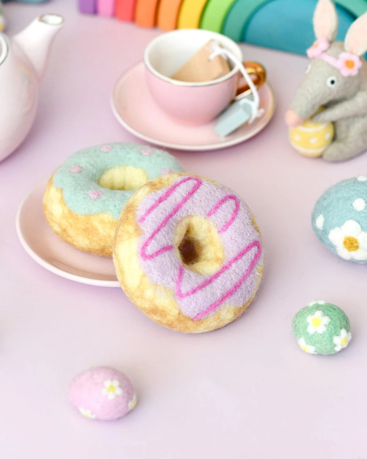 Felt Doughnut with Pastel Frosting and Pink Drizzle