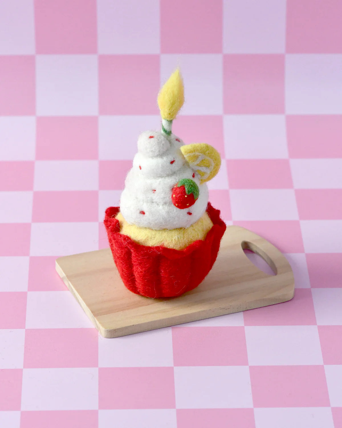 Felt Giant Strawberry Cupcake with Candle