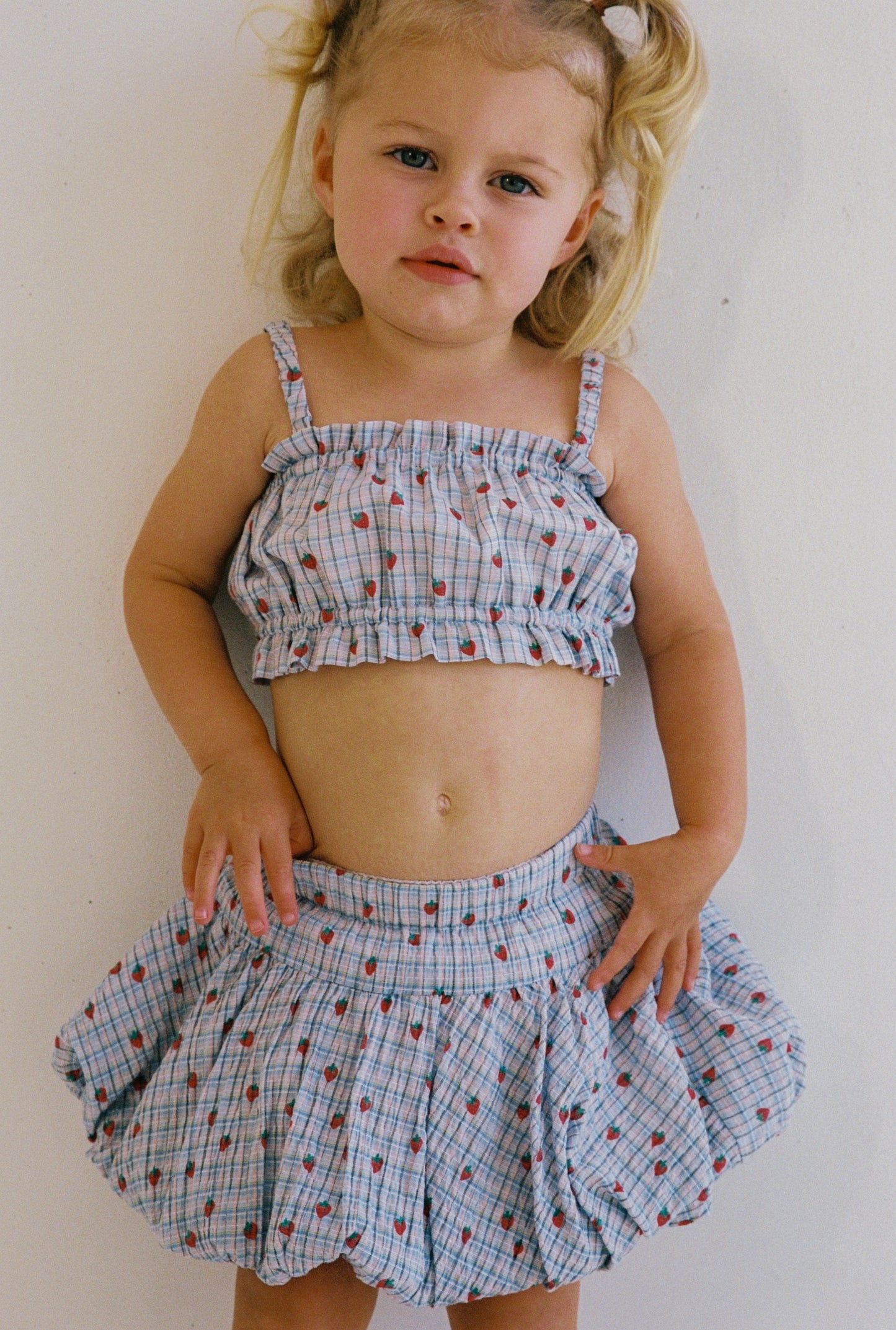 Poet Ruffle Crop - Strawberry Check