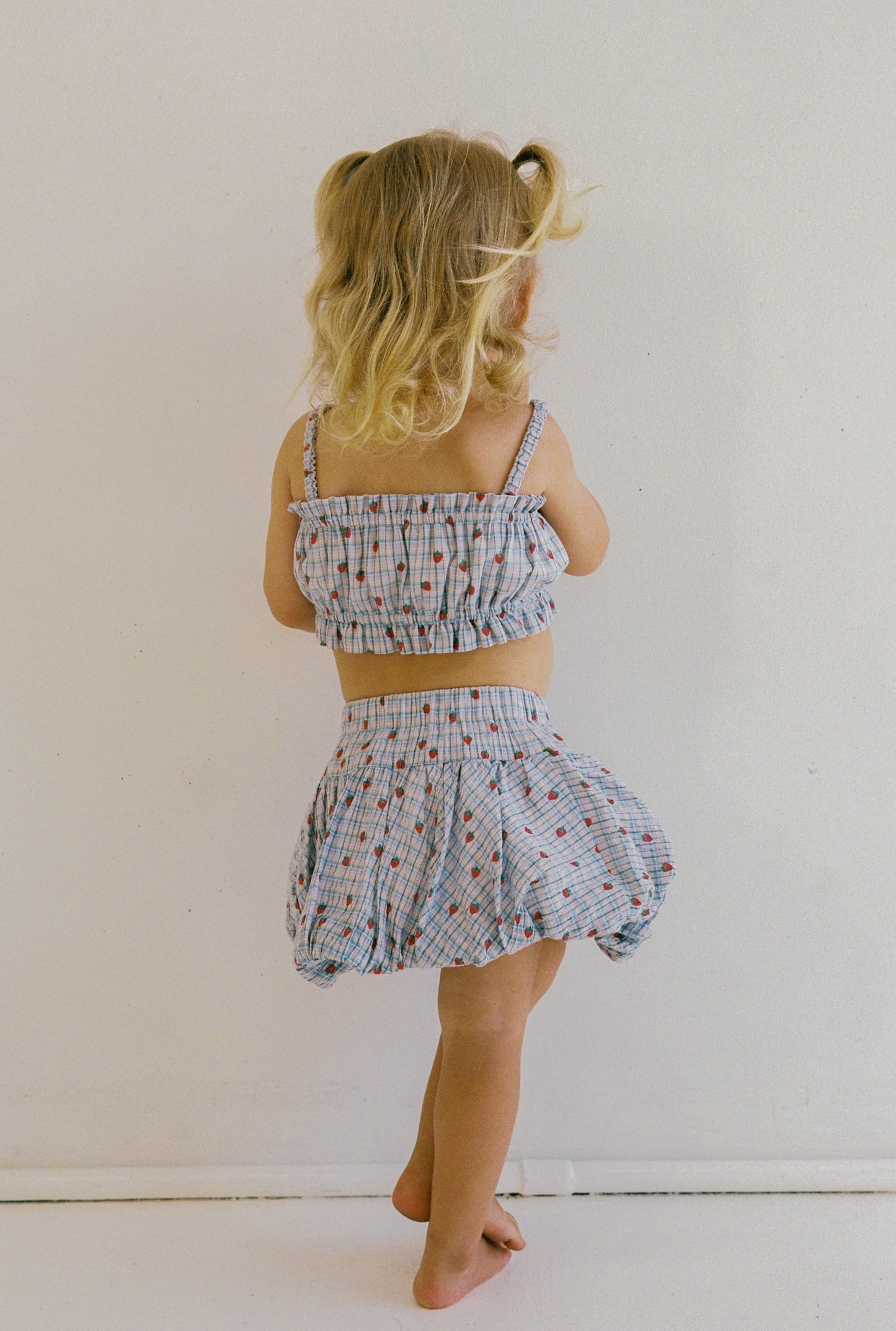 Poet Ruffle Crop - Strawberry Check