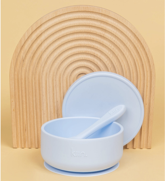 Silicone Suction Bowl with Lid + Spoon Set // Sky