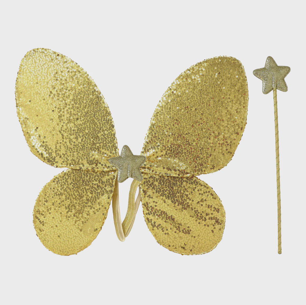 Gold Sequin Wings and Glitter Star Wand Set