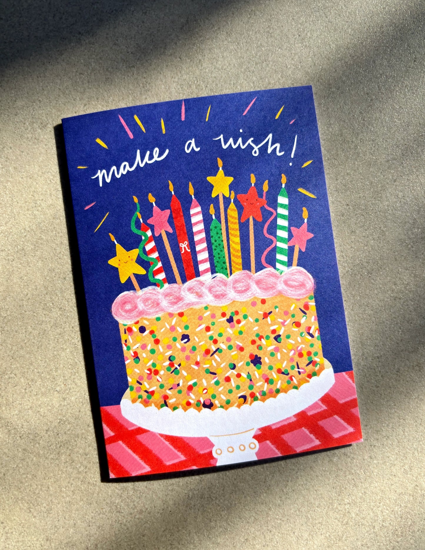 Make A Wish Birthday Card - Cake Sprinkles Fun Kids Bday